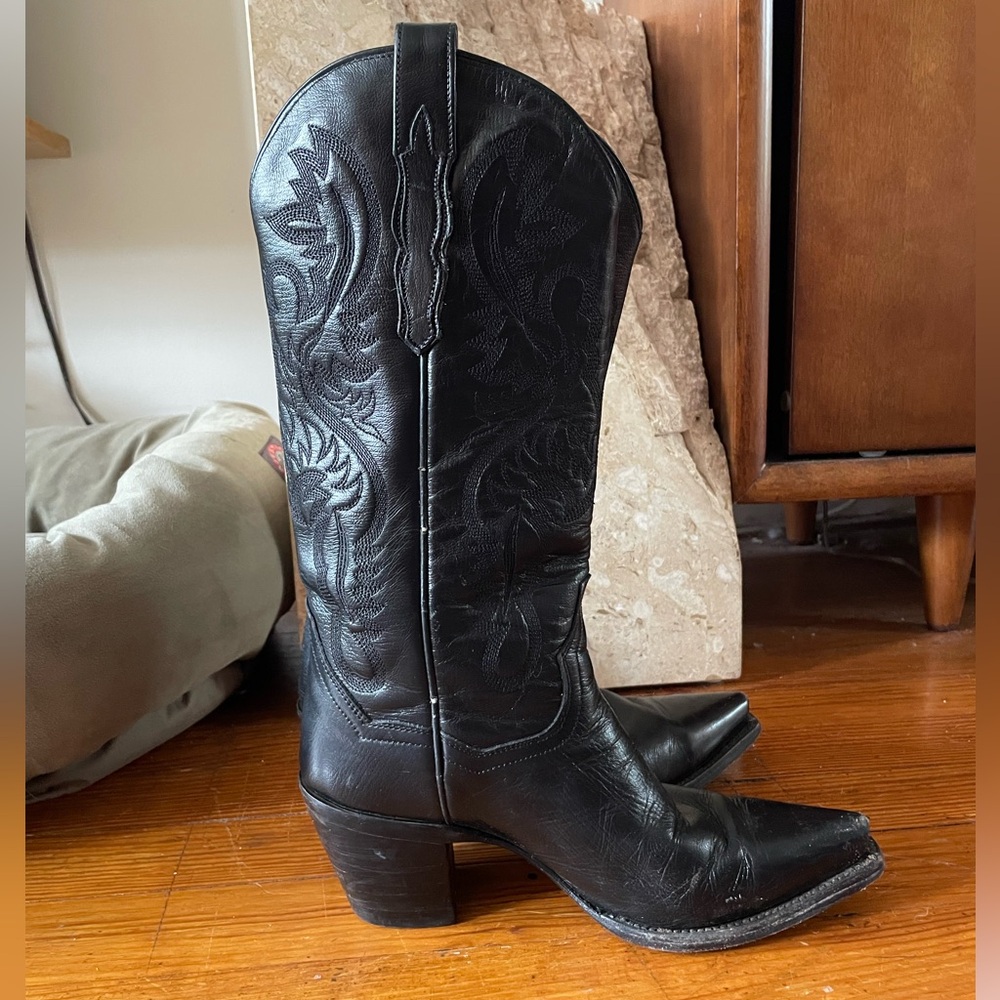 Vintage Dan Post Black Cowboy Boots 7.5